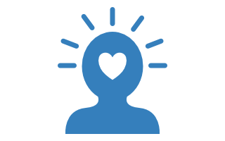 Graphic silhouette of person with a heart on the head