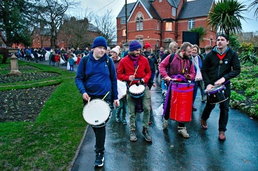 Photo of drummers taking part in the lantern parade